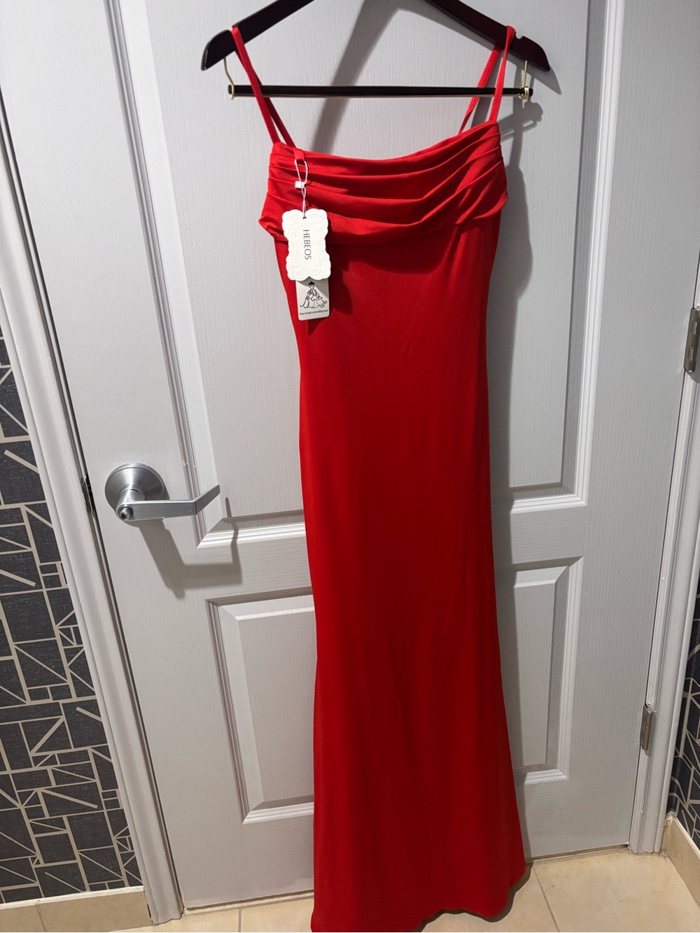 Red Spaghetti-Strap Cowl Neck Maxi Dress
